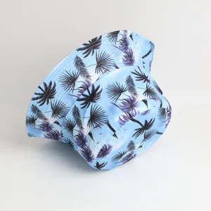 Blue tropical palm tree print bucket hat outdoor sun protection summer fisherman hat