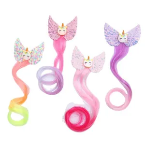 Kids cute cartoon unicorn wing hair clip with colorful curly wig extension festival wear