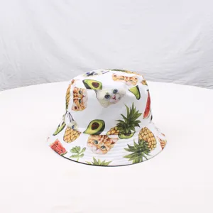 Cappello da pescatore con stampa di frutta di gatto carino protezione solare spiaggia moda