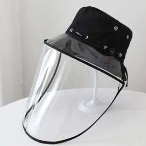 Black anti-droplet fisherman hat with clear face shield, ideal for outdoor protection.
