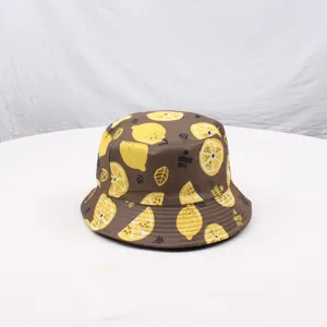Brown lemon print bucket hat casual outdoor sun protection fisherman hat stylish women men