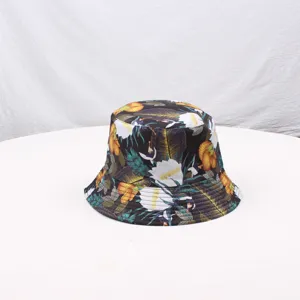 Detailed view of the stylish floral print bucket hat, perfect for summer sun protection.