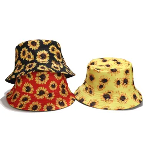 Unisex Sunflower Print Bucket Hat Summer Sun Protection Fisherman Hat Poly Cotton Outdoor Casual Beach Cap