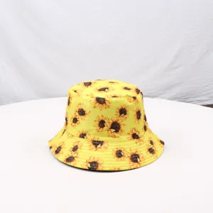 Sunflower bucket hat for women men summer sun protection casual floral print cotton fisherman hat