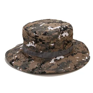 Digital camouflage outdoor tactical boonie hat with breathable metal eyelets and durable webbing.