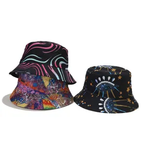 Unisex Double Sided Printed Bucket Hat Cotton Polyester Casual Outdoor Sun Protection Fashion Travel Fisherman Cap