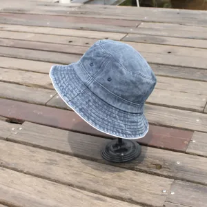 Washed distressed denim bucket hat for women men casual outdoor sun protection summer style