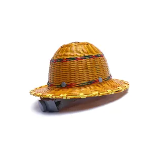 Elmetto di sicurezza in bambù intrecciato a mano, casco da cantiere traspirante regolabile.