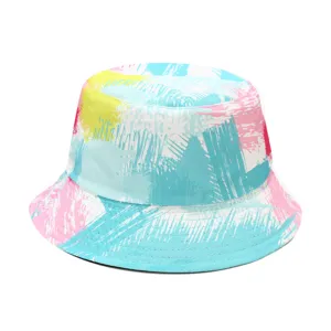Colorful tie-dye bucket hat for women, stylish outdoor sun protection double-sided basin cap.