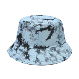 Fashionable tie dye bucket hat for women casual outdoor sun protection summer fisherman cap.