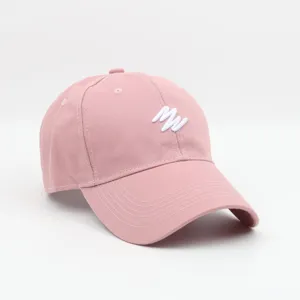 Pink baseball cap with white embroidered letters, casual outdoor sun protection duckbill hat.
