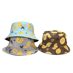 Unisex Reversible Bucket Hat Cute Fruit Print Sun Hat Summer Outdoor Casual Beach Hat Polyester Fisherman Hat