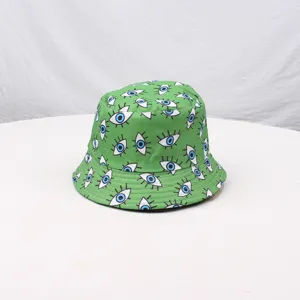 Green eye print bucket hat for outdoor sun protection stylish casual summer fisherman hat.