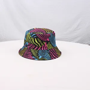 Farbiger Neon-Zebra-Print Fischerhut, stilvoller Freizeitsonnenhut für den Outdoor-Einsatz.