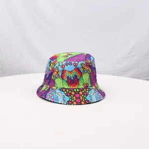 Reversible bucket hat with psychedelic print, vintage sun protection fashion accessory for casual wear