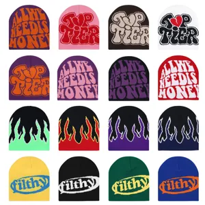 Autumn winter warm knit beanie hat European and American trend letter jacquard woolen cap