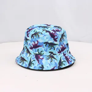 Blue dinosaur print bucket hat, casual sun protection outdoor fashion fisherman hat for men and women