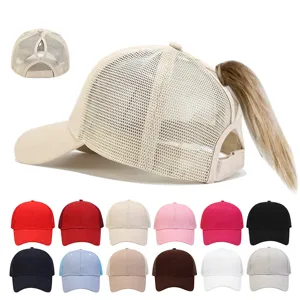 Women Summer Breathable Mesh Baseball Cap Outdoor Sun Protection Ponytail Dad Hat