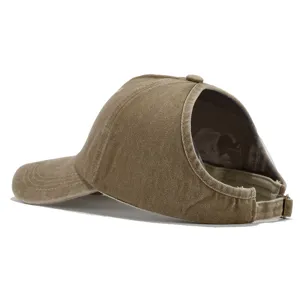 Cappellino da baseball vintage in cotone lavato con coda di cavallo, cappello estivo traspirante.