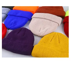 Colorful knitted beanie hat solid color winter warm skull cap casual hip hop cap for men women