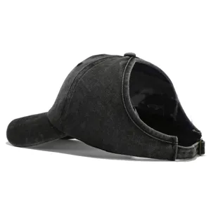 Berretto da baseball in denim lavato con foro per coda di cavallo, cappello estivo.