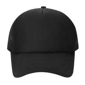 Black solid color breathable mesh baseball cap for summer outdoor sun protection and style.