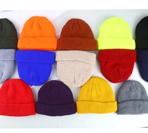 Colorful winter knitted beanie caps solid color hip hop melon caps warm caps for men women