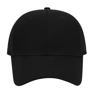 Detailed view of the solid black mesh baseball cap, showing breathable rear panels.