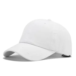 Classic plain white washed cotton baseball cap detail shot, perfect for outdoor sun protection.
