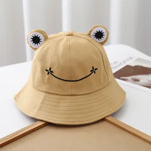 Cute frog bucket hat for women and kids, pure cotton sun protection casual outdoor travel hat.