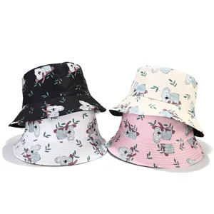 Summer Sun Protection Bucket Hat Cute Koala Print Double Sided Casual Outdoor Fisherman Hat For Women And Men