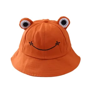 Orange cute frog cotton bucket hat for women men sun protection outdoor travel cute style fishing cap