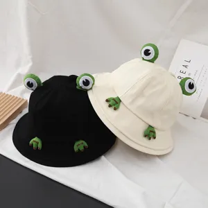 Cute Frog Bucket Hat Cotton Blend 3D Cartoon Animal Embroidery Adjustable Sun Hat Outdoor Fisherman Cap For Women Men