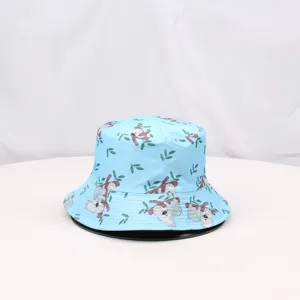 Light blue summer bucket hat with cute koala print, casual sun protection sunhat for women.