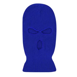 Blue 3-hole knitted balaclava winter warm windproof ski mask full face cover beanie hat