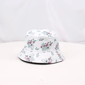 Cute koala print bucket hat detail showing adorable animal pattern and soft fabric texture.