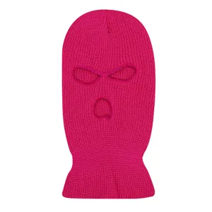 Pink knitted balaclava 3-hole ski mask winter windproof warm face cover knit cap design.