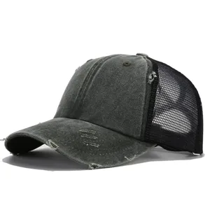 Cappellino trucker vintage slavato con rete traspirante, berretto da baseball outdoor.
