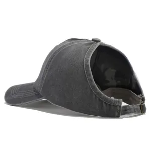 Berretto da baseball grigio vintage per coda di cavallo da donna, design traspirante.