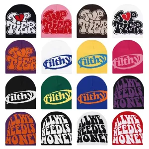 Unisex Winter Warm Knit Beanie Hat Streetwear Hip Hop Letter Jacquard Acrylic Skull Cap For Men Women Casual Outdoor