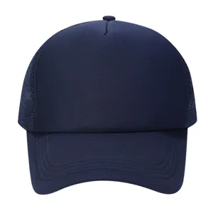 Classic solid dark blue mesh baseball cap for summer outdoor sun protection and casual wear.