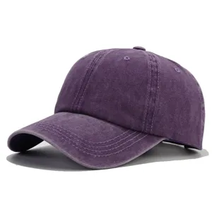Washed vintage denim baseball cap, casual outdoor sun protection sports dad hat style.