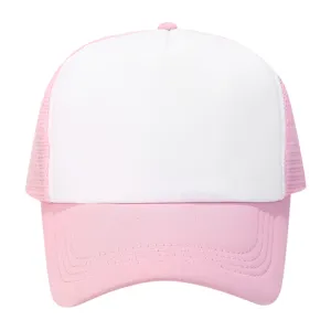 Summer breathable mesh baseball cap, solid pink and white outdoor sunshade trucker hat.