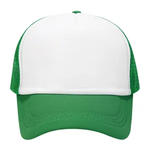 Summer breathable mesh baseball cap with white foam front panel and green trucker design.
