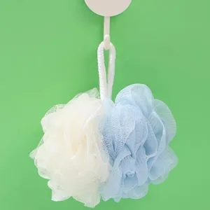 Esponja de baño de malla suave para el cuerpo, puf bicolor con cuerda para el baño del hogar.
