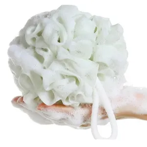 Esponja de baño de malla blanca para ducha diaria y limpieza exfoliante suave con un cómodo lazo.