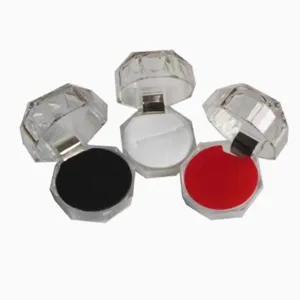 Boîte à bague octogonale en acrylique transparent écrin cadeau bijoux vitrine