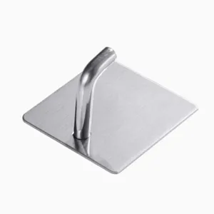 Edelstahl Klebehaken Detailansicht mit stabiler quadratischer Grundplatte und gebogenem Haken.