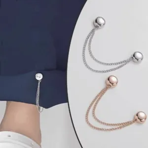 Detailed close-up view of dual-chain magnetic cuff and waist adjustment buckle accessory.