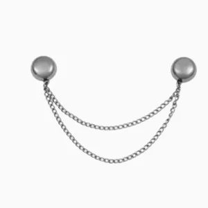 Metal magnetic chain buckle detail shot, double chain design for waist and cuff adjustment.